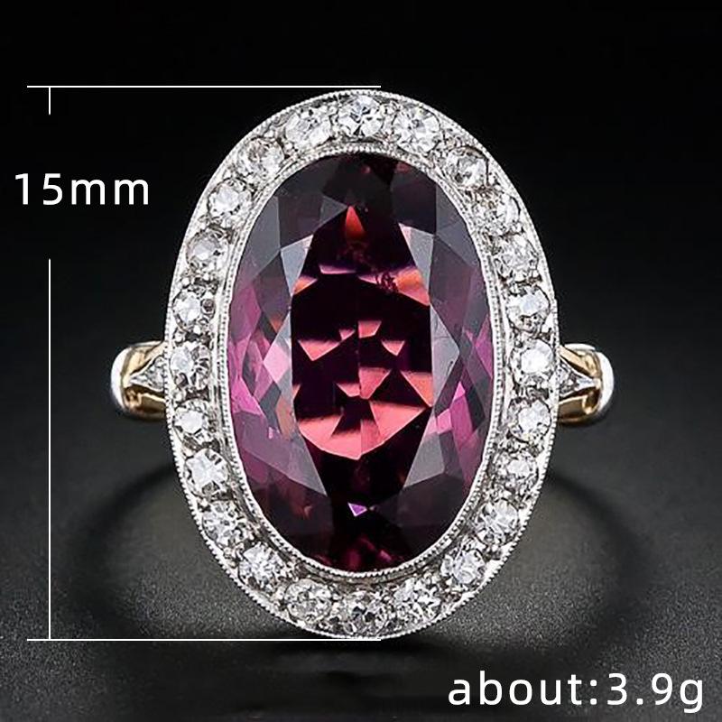 Cao Shi Women's Two-tone Garnet Red Cubic Zirconia Ring - Classic European and American Wedding Band.