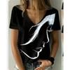 Large Size Floral Print V-neck Short Sleeved T-shirt Women Summer 3d Tees