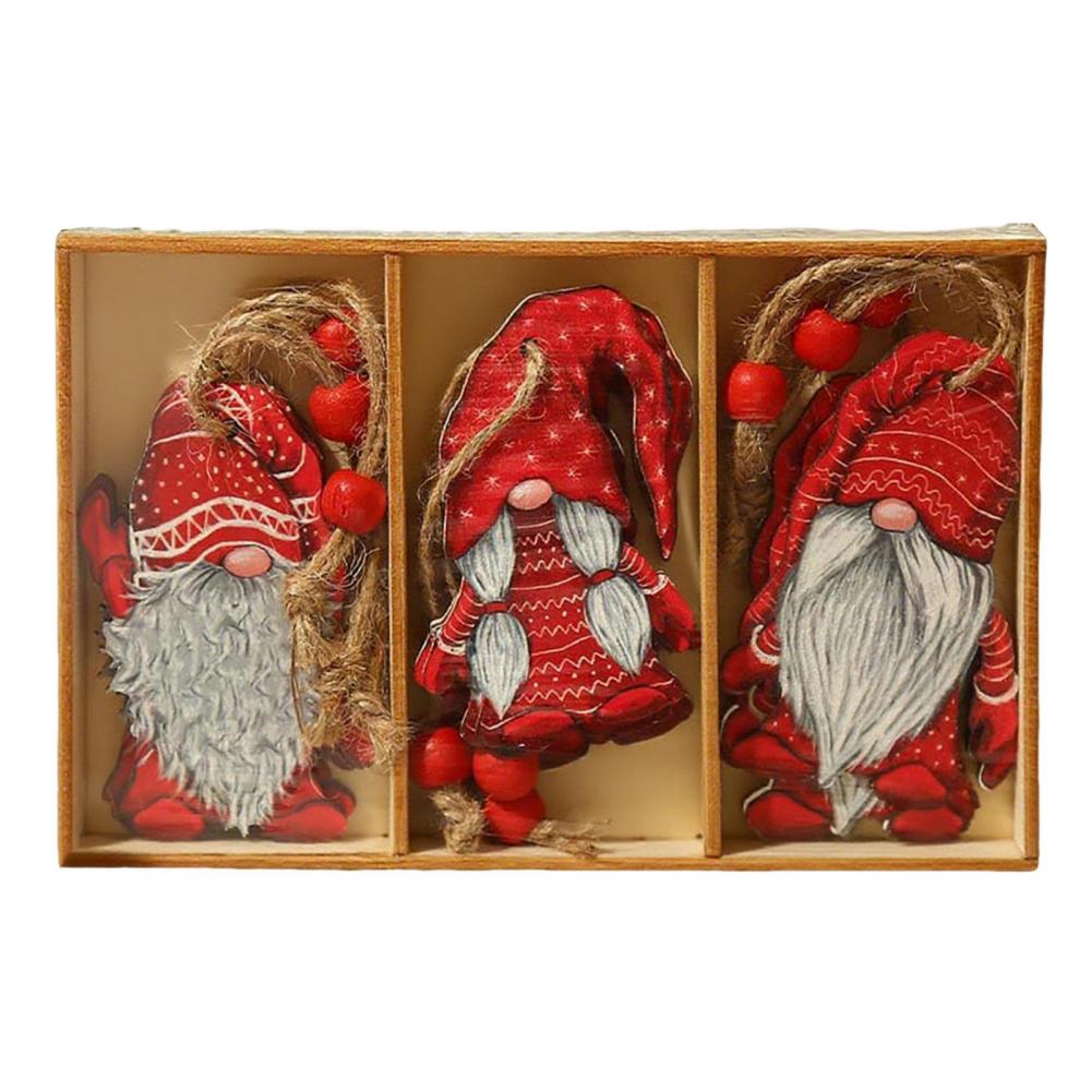9Pcs Wooden Christmas Tree Hanging Decorations Handmade Elf Gnome Doll Ornaments Xmas Tree Home Holiday Decor