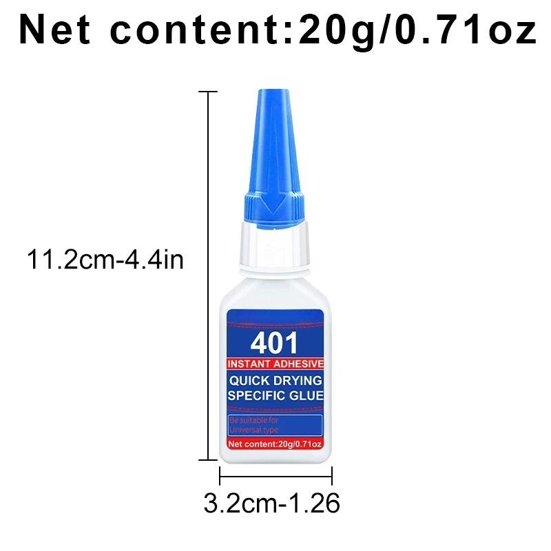 Brand-new upgraded 401 super cyanoacrylate glue, instant drying in 5 seconds, waterproof, stable and versatile bonding tool.