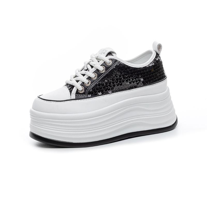 Inner Height Increase Small White Shoes Women's Casual Fashion Versatile Platform Sequins Small Women's Shoes