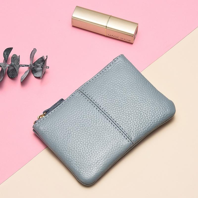 Leather change bag Women's mini key bag Simple double zipper coin change bag First layer cowhide short small wallet