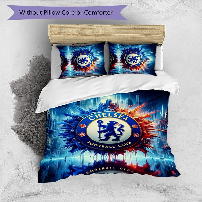 3pcs Chelsea FC logo pattern bedding set duvet cover set includes duvet cover &pillowcases,perfect all season bedroom decoration&gift