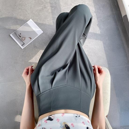 Women Pants Elastic High Waist Wide Leg Casual Trousers Pure Color
