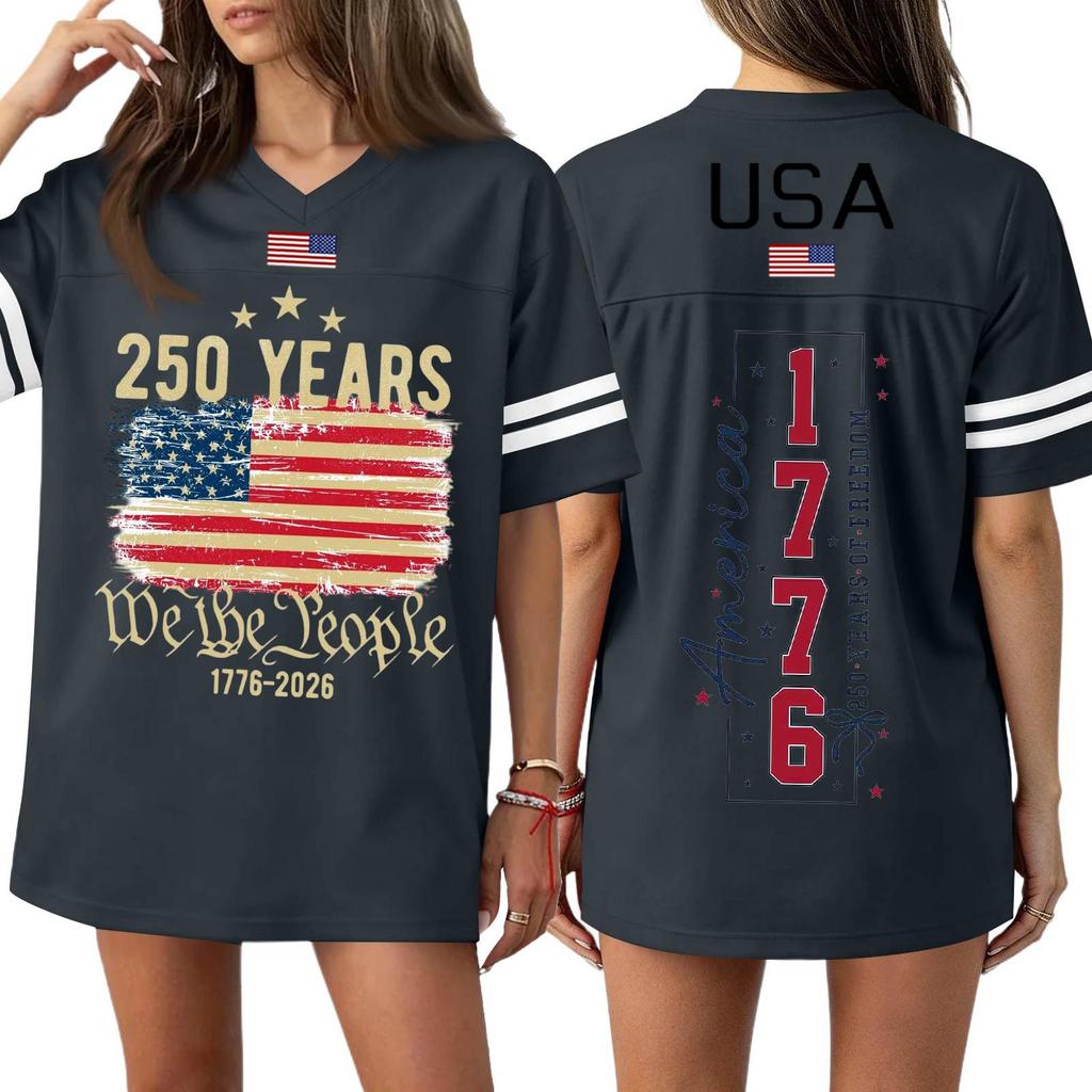 Women's Casual Fashion V-Neck Sports Independence Day Print Short Sleeve Sports T-Shirt Top
