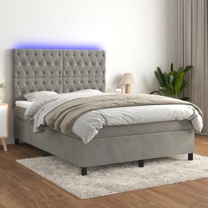 VidaXL Slat Bed Base with Mattress and LED, Upholstered Bed, Double Bed, Adult Bed for Interior Bedroom, 3136305
