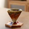Coarse Pottery Coffee Mug with Base 160ml Rough Pottery Hexagonal Cone Shaped Tea Cup Nordic Retro Coffee Porcelain Cup