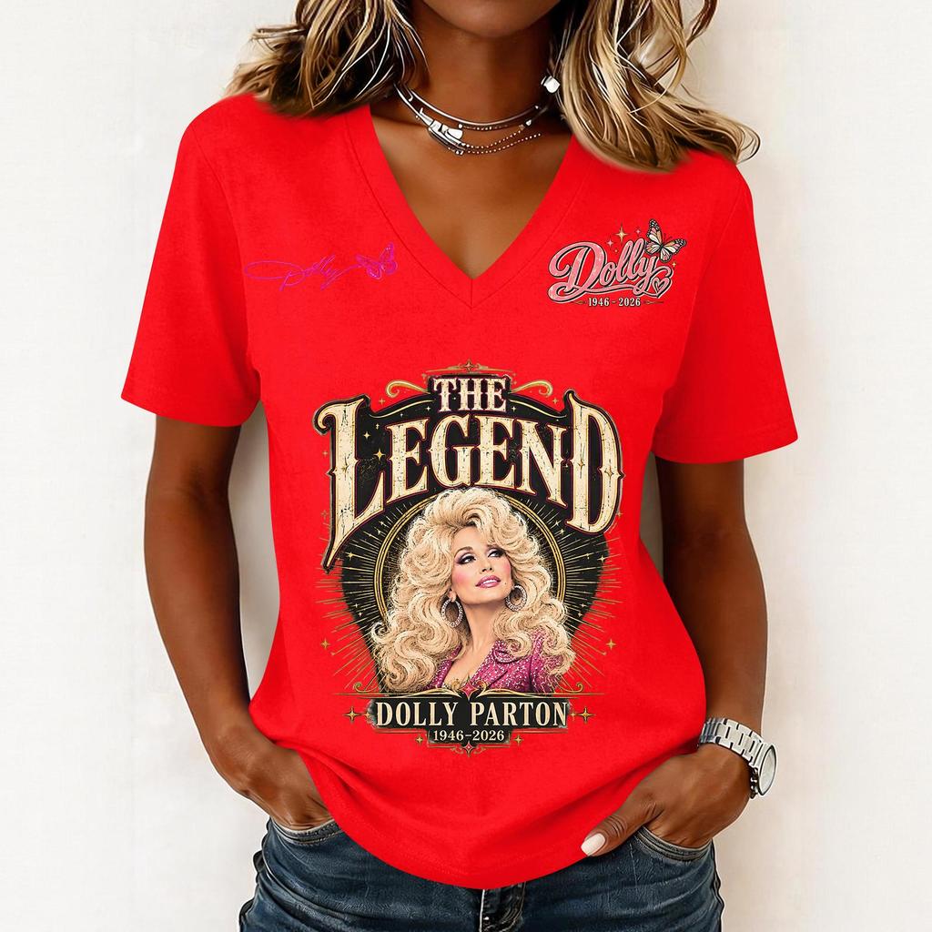 Women's Casual V-Neck Short Sleeve Letter Print Pullover Top