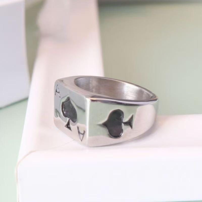Trendy European American Retro Ace of Spades Men's Square Open Ring