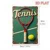 Vintage Tennis Metal Sign -  Rectangular Iron Wall Decor with Red Racket and Ball Design, Rustic Green Background, Perfect Fo