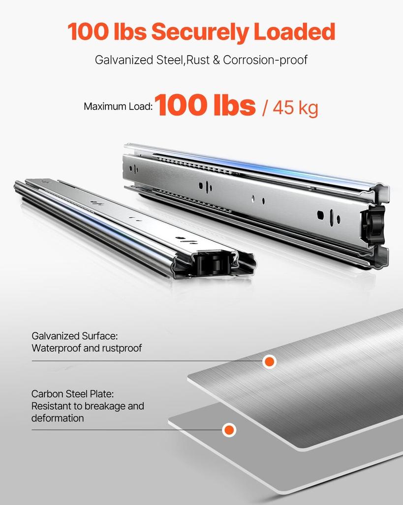 Drawer Cabinet Slides Side Mount 22 inch 10 Pairs 100 LB Load Replacement