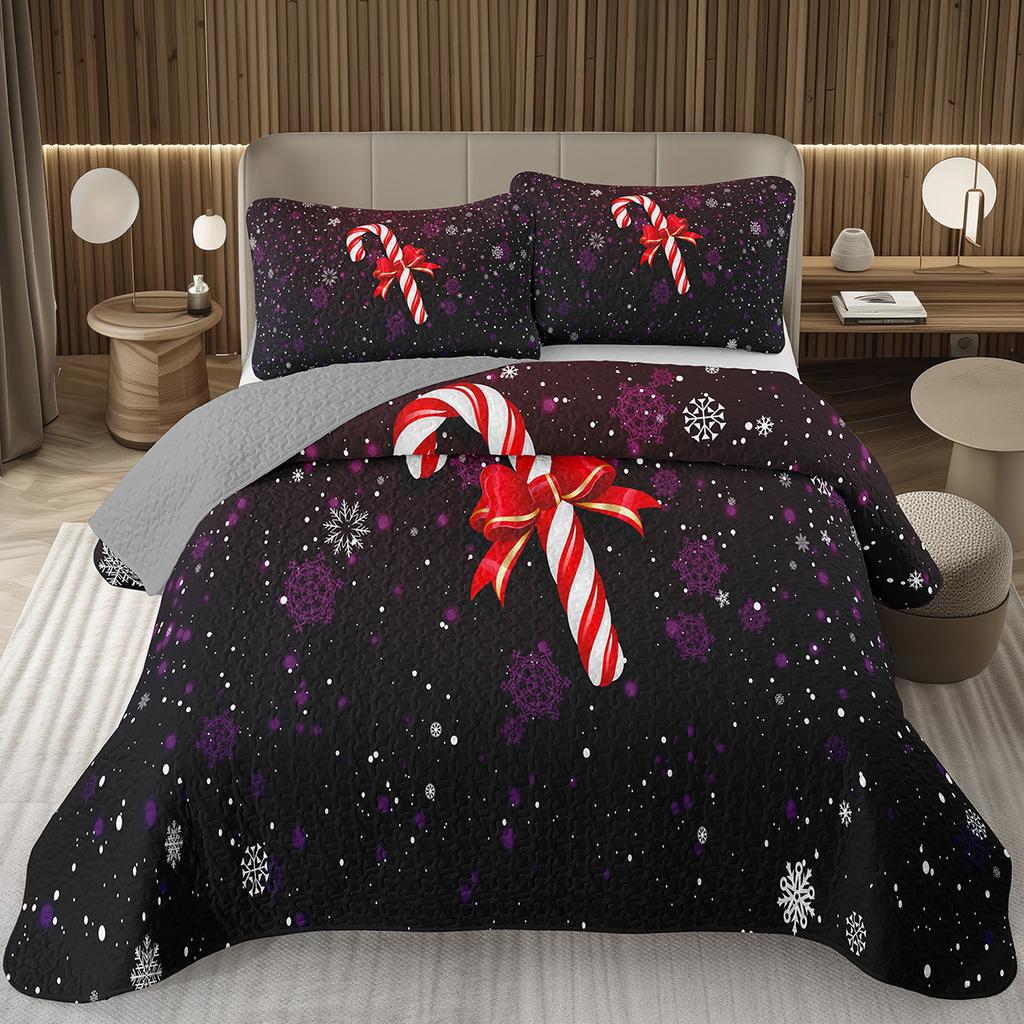 Christmas Bedspread Queen/Full Xmas Tree Quilted Coverlet for Boys Girls,Cartoon Festival Theme Quilt Set Happy New Year Bedding