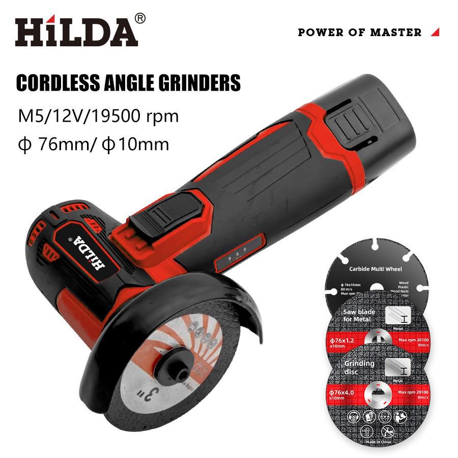 HILDA 12V 3-Inch Mini Lithium Battery Angle Grinder & Polisher