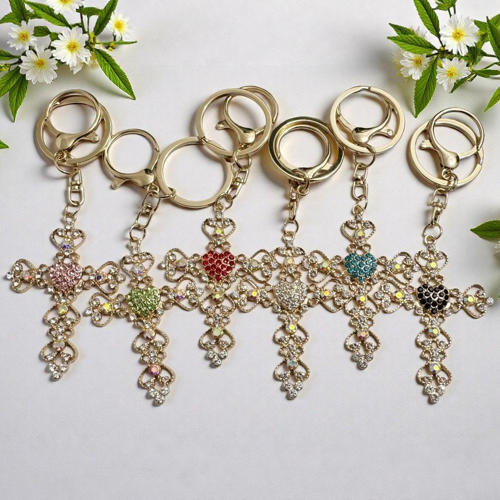 Stylish Heart Rhinestone Keychain Pendant for Bags and Cars