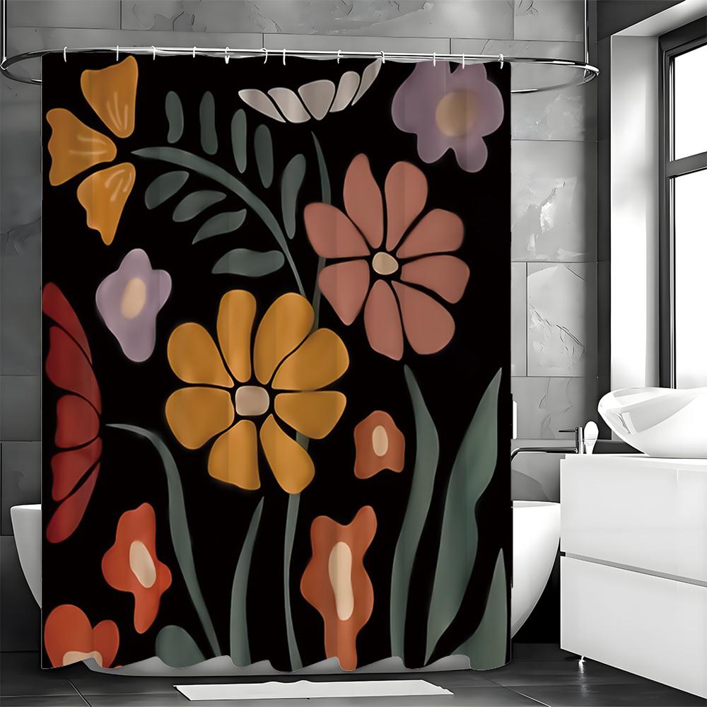Cartoon Flower Shower Curtain, Bathroom Decorative Shower Curtain, Waterproof Shower Curtain with Hooks