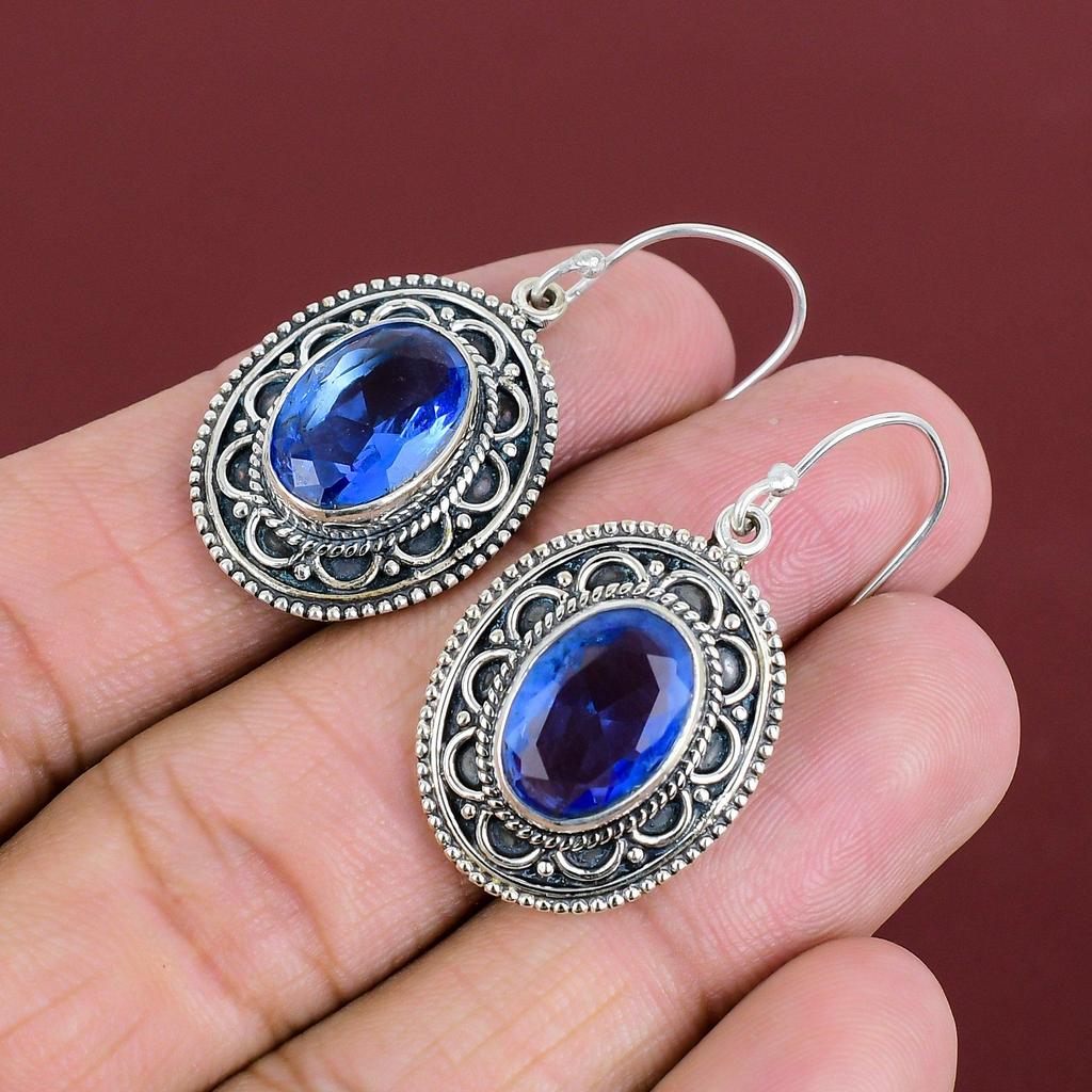 Faceted Tanzanite Quartz Earring Natural Gemstone Earrings 925 Sterling Silver Earring Vintage Dainty Jewelry Handmade Earring Gifts For Her