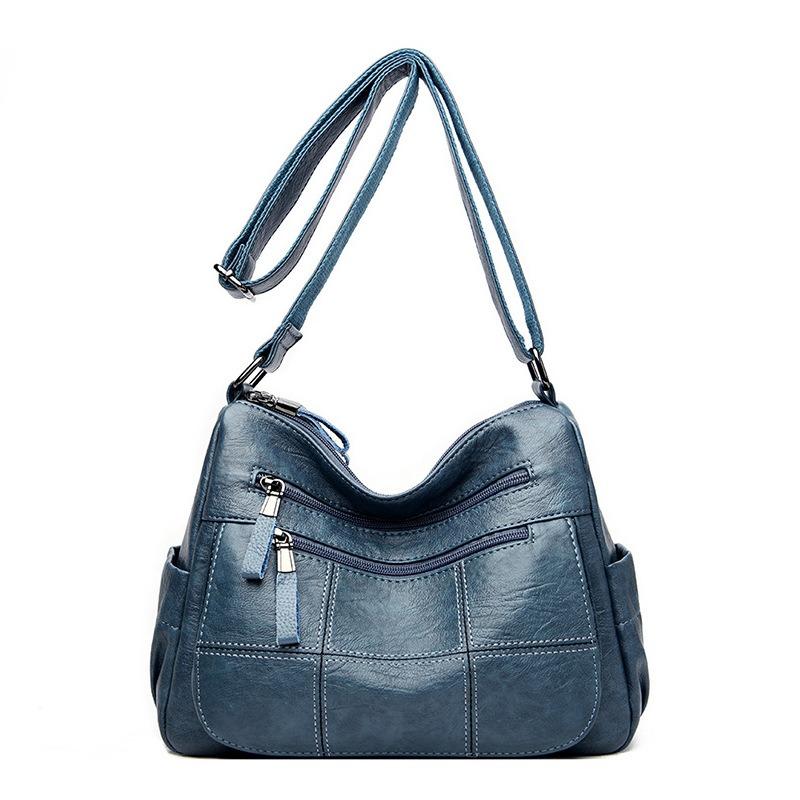 

New fashionable women s shoulder bag soft leather middle-aged mother bag casual versatile soft leather diagonal span bag peacock синього кольору