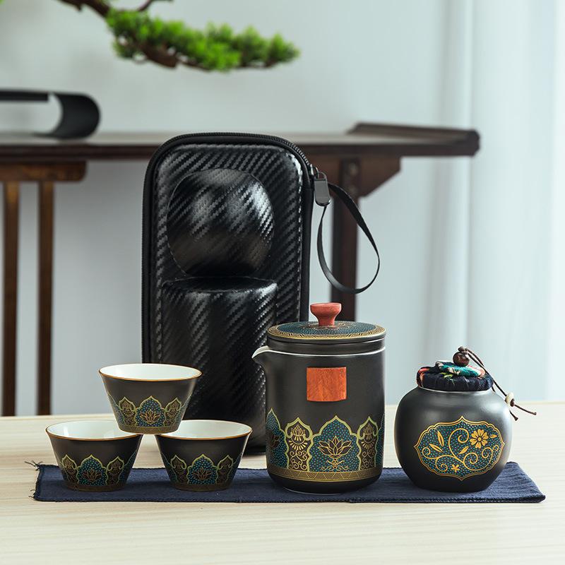 Podróżny ceramiczny zestaw do herbaty kung fu kreatywny ekspresowy kubek z tacą do herbaty cztery filiżanki puszka na herbatę kompletny zestaw prezentów biznesowych