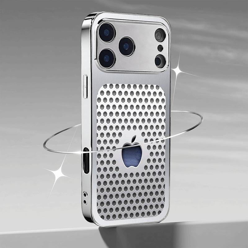 Metalowa obudowa na telefon z hartowanego szkła z wzorem okrągłych otworów, galwanizowana, dla iPhone 17 Pro Max 11 12 13 14 15 16 Plus 16E 17Air Cover