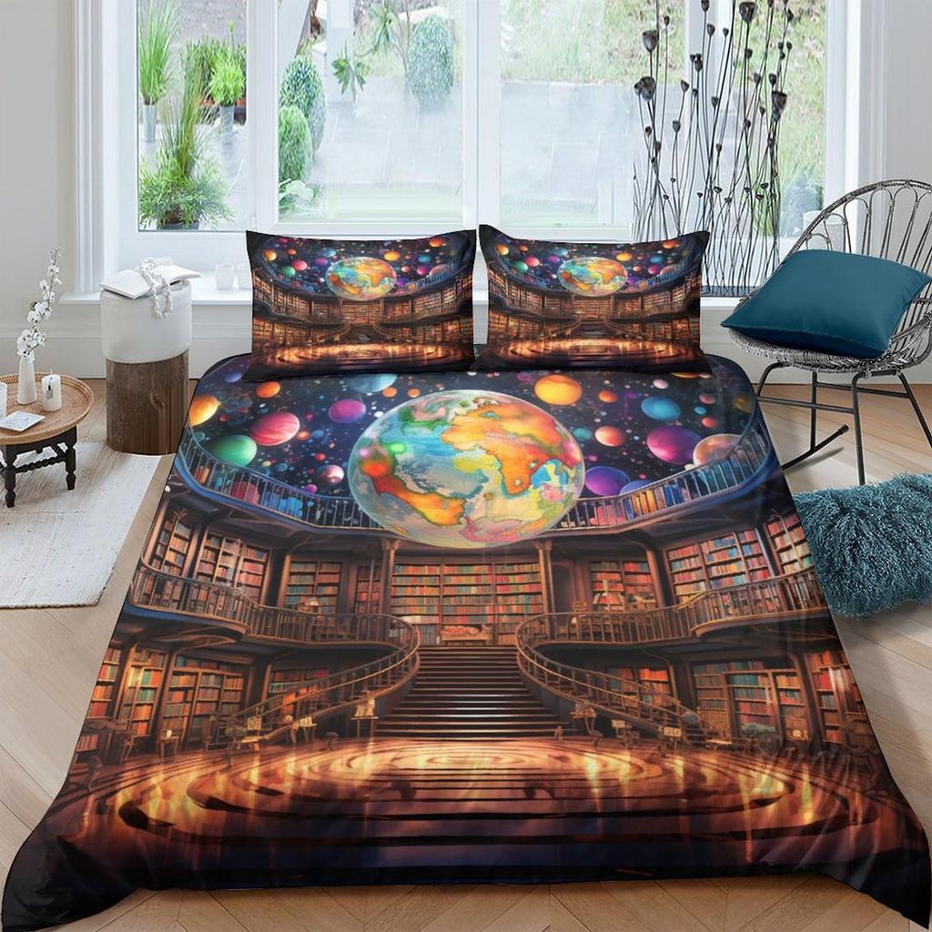 Library Duvet Cover Sets For Teens Queen King Twin Size Lightweight Down Room Decor 2 Pillowcases And 1 Duvet Cover No Comforter