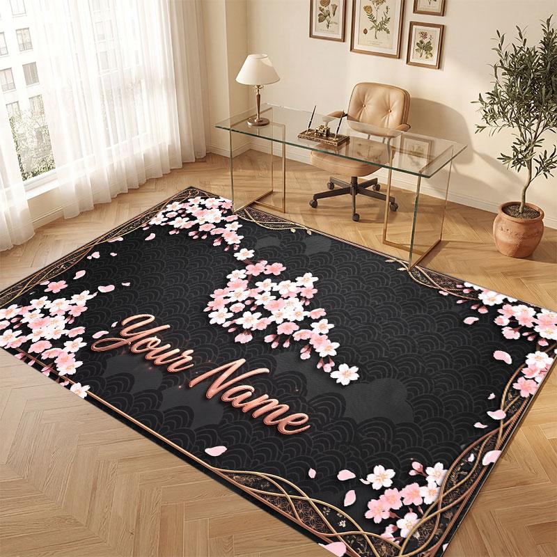 Floral Garden Theme Crystal Velvet Floor Rug Personalized Custom Name Text Warm Carpet Home Decoration