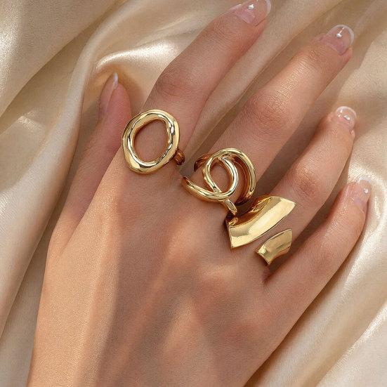 3Pcs/Set Alloy Plating Process Ring Set Exaggerated Geometric Finger Ring Adjustable Opening Design