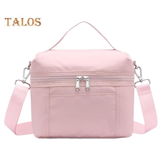 

Изолированная сумка для ланча для взрослых, легкий нейлоновый водонепроницаемый ланч-бокс со съемным ремешком, термосумка для ланча с двойной молнией для работы, пикников, кемпинга розовый