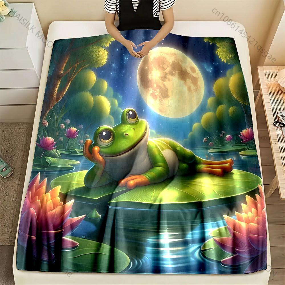 

Multi-size Frog on Lily Pad Pattern Blanket Flannel Material Soft Warm for All Seasons, Home Outdoor Camping Picnics RV 75x90cm