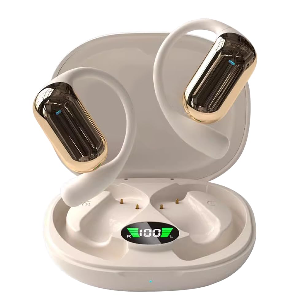 

Improved SLuB Bluetooth Fully Wireless Open Ear Air Conduction Sound Reduces Sound LED Waterproof and Automatic Small and High Compatible with бежевий