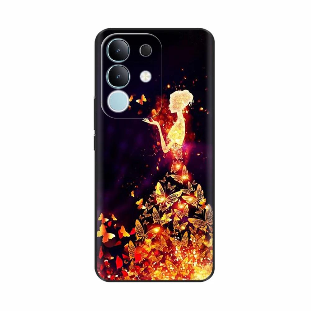 For Vivo Y29 4G Black Back Cover Fashion Flower Butterfly Painting Case Soft TPU Silicone Fundas For Vivo Y29 4G Protect Cover