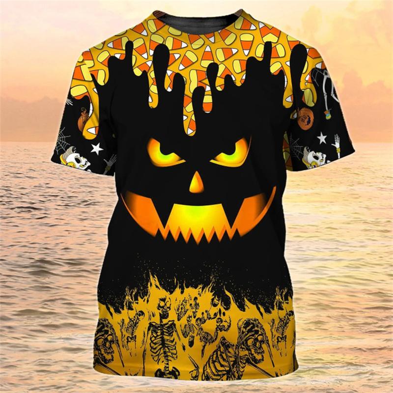 Happy Halloween Pumpkin T-shirt 3D Printed Colorful Round Neck T-shirt Men's Children's Short Sleeve Top Oversized Street T-shirt