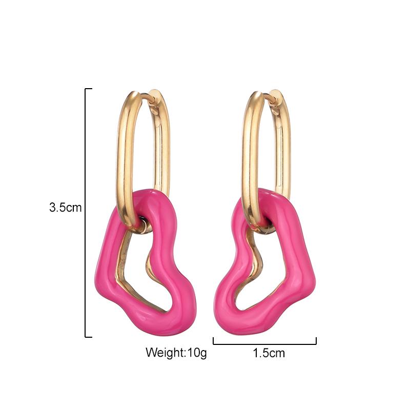 New Fashion Enamel Heart Stainless Steel Ear Buckle Hoop Earrings For Women Vintage Love Gold Color Pendant Female Jewelry Gift