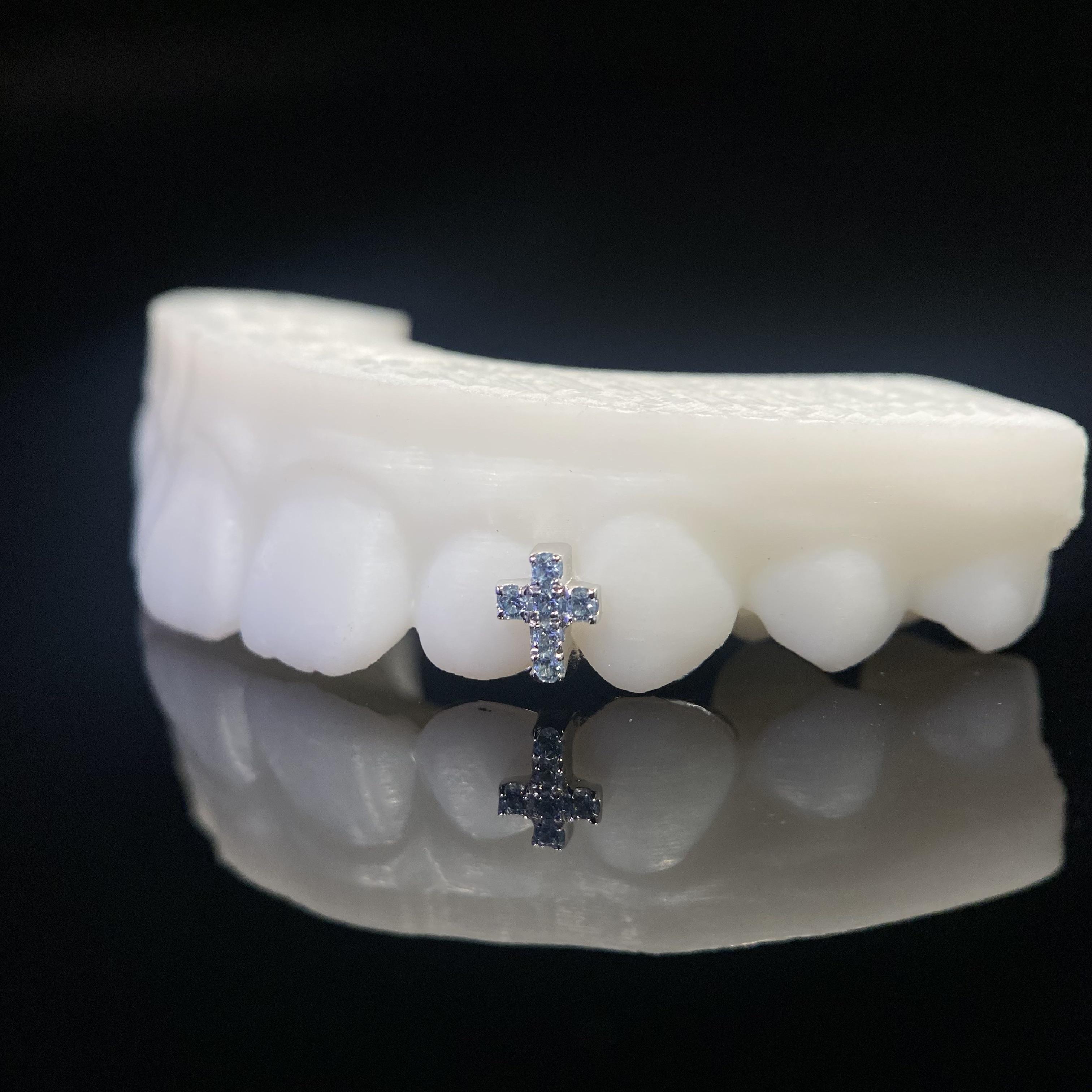Blue Honeycomb VVS Moissanite Diamond Custom Cross Teeth Grillz Hip Hop 925 Sterling Silver Grillz for Men Women