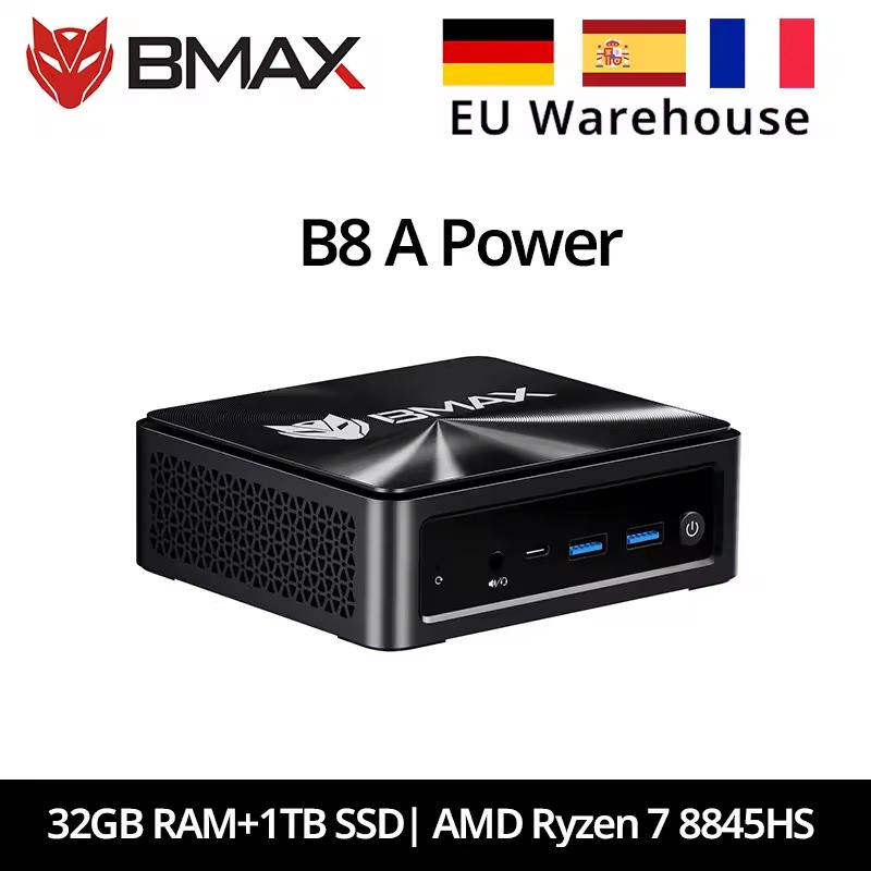 BMAX B8A Power AMD Ryzen 7 8845HS processeur AMD Radeon 780M 32G 1 to SSD Windows 11 Pro WiFi Bluetooth USB HDMI type-c