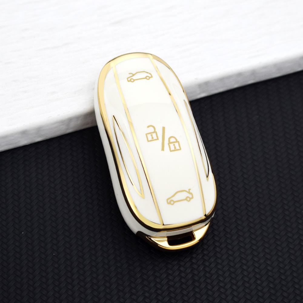 Soft TPU Protective Car Smart Key Case for Tesla Model 3/Y X S Key Shell Bag Holder Protector Fob Cover Key Chain Accessories Model 3 or Y