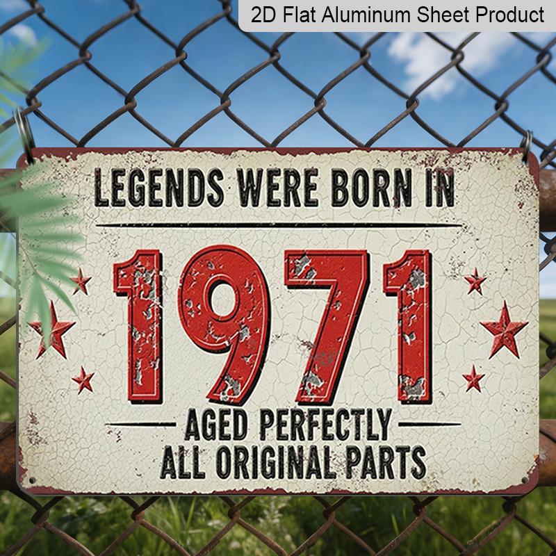 2D Flat 1pc ("8X12"), "Legends Were Born in 1971 Metal Sign - Vintage Style Birthday Gift for Men and Women, Rustic Wall Decoration, Anniversary Gift