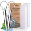 Easkep Tongue Cleaner Brush 2-Piece Set Polishing Bad Breath Care Stainless Steel Scraper Coating Removal Prevention Measures Storage Case Included