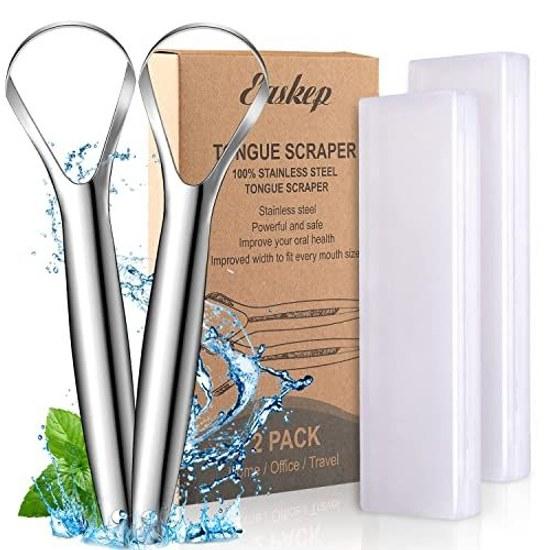 Easkep Tongue Cleaner Brush 2-Piece Set Polishing Bad Breath Care Stainless Steel Scraper Coating Removal Prevention Measures Storage Case Included