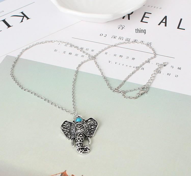 

Богемное Ретро Серебряное Ожерелье со Слоном и Луной