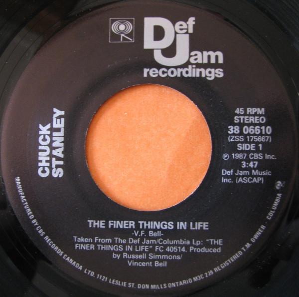 

7inch Record CHUCK STANLEY The Finer Things In Life 3806610 Def Jam Recordi 1987 Canada SoulFunk Used