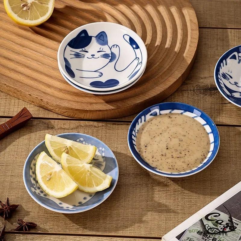 Cat Cartoon Ceramic Dish Home Table Dipping Dish Soy Sauce Dish Hot Pot Seasoning Small Vegetable Seasoning
