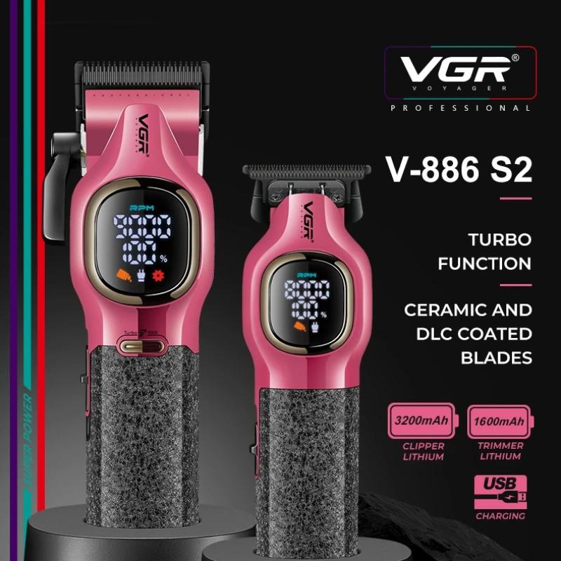 Original VGR V-886 S2 High-end Hair Clipper Set Alloy Blade Hair Trimmer Metal Body Oil Head Carving Push Shear with LED Digital Display Home Razor