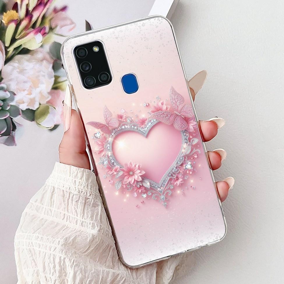 Clear For Samsung A21s SM-A217F SM-A217M Cover For Samsung Galaxy A21s Case Cute Luxury Butterfly Love Flowers Cool Painted