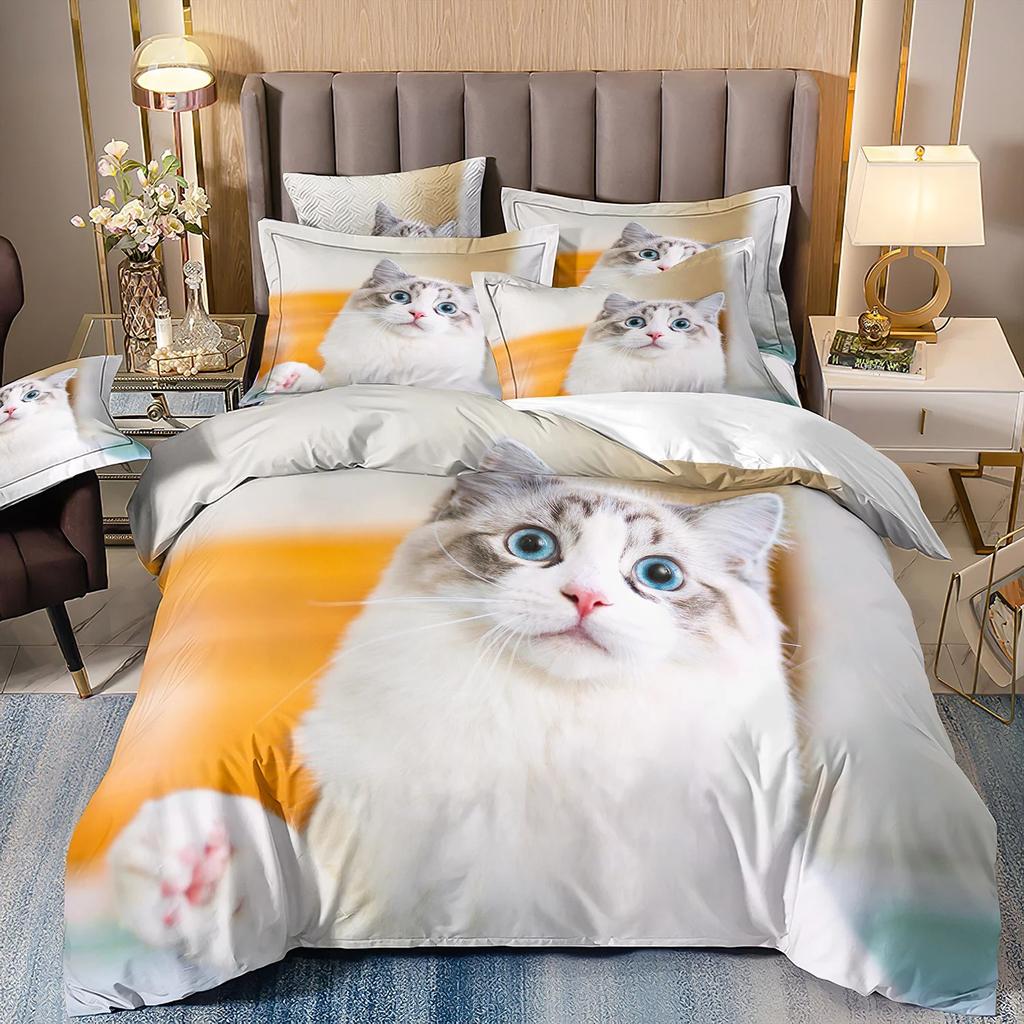 Kitten Bedding Set Boy and Girl Duvet Cover Pillow Cover King Size Duvet Cover, Children's Comforter Sets Gift 140x200cm.