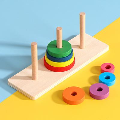 Dřevěná Hanojská věž Duhová věž Dětská základní škola Vzdělávací puzzle hra Logické myšlení Vzdělávací puzzle hračka