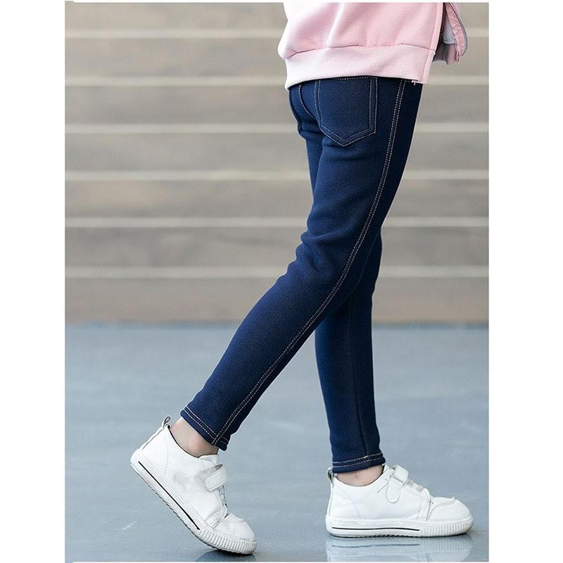 

Girls Winter Padded Jeans Middle and Large Children Solid Color Slim Pants 140