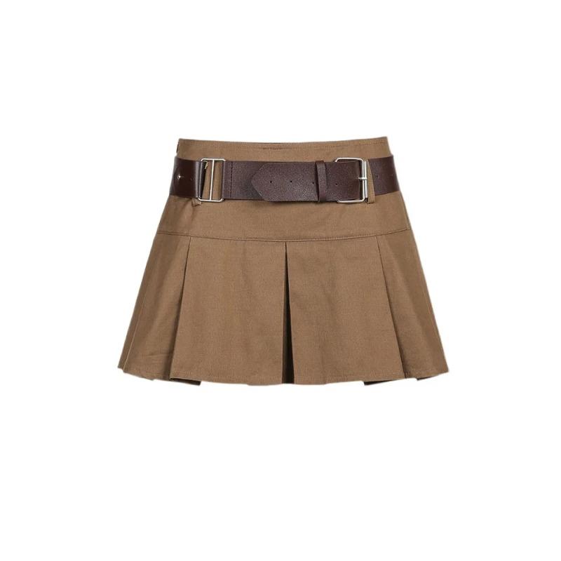 Vintage Pleated Skirt Women's Kawaii A-line High Waist Sashes Mini Skirts Korean Fashion Casual Harajuku Streetwear 2024 Spring