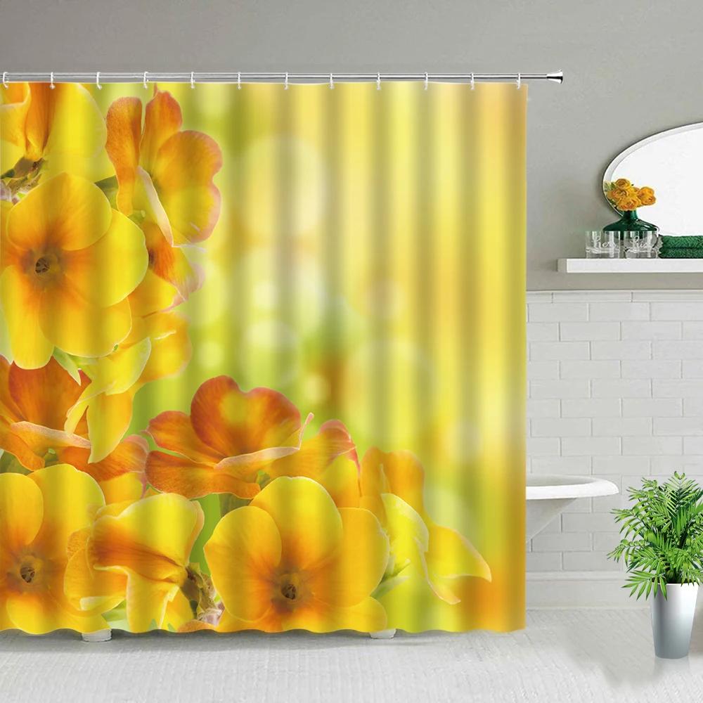 Pink Flower Plant Scenery Shower Curtains Rose Tulip Butterfly Spring Landscape 3d Printing Bathroom Waterproof Bath Curtain Set