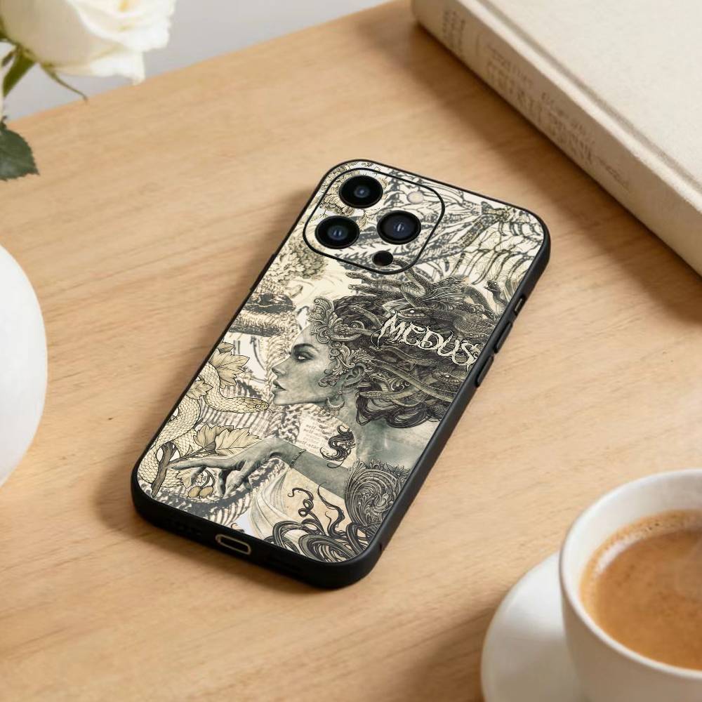 Dark Ornate Collage Art  Phone Case For iPhone 17 16 15 14 13 12 Max Plus Silicone Black Cover