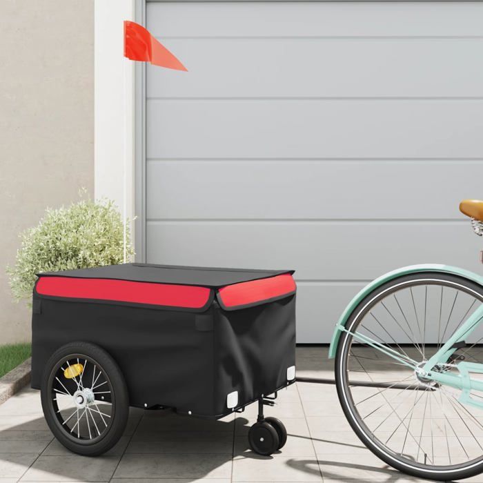 VidaXL Bicycle Trailer Black and Red 45 Kg Iron 94104